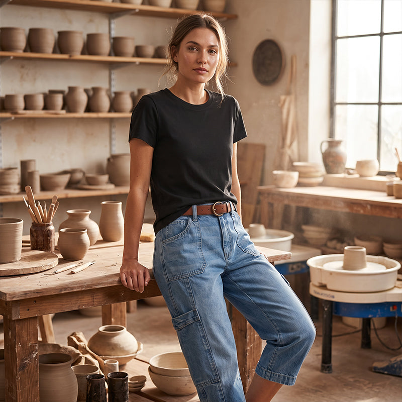 Keisha - Cropped Stretch Cargo Jeans