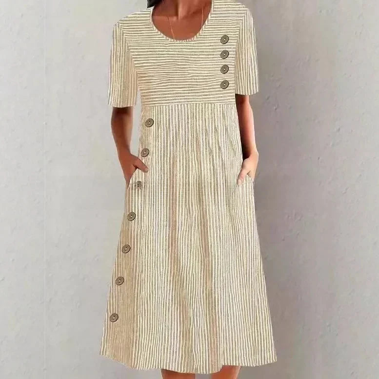 Tati | Striped Cotton Midi Dress with Relaxed Elegance