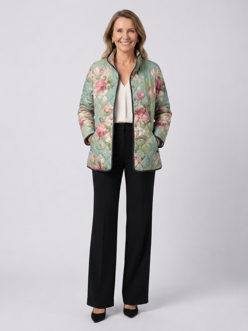Carys | Retro Floral Patterned Quilted Jacket