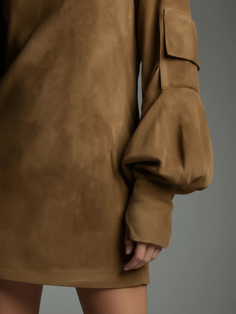 Beli | High-Neck Suede Mini Dress