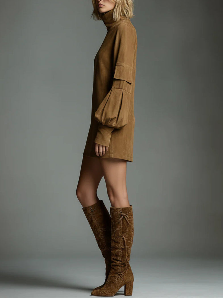 Beli | High-Neck Suede Mini Dress
