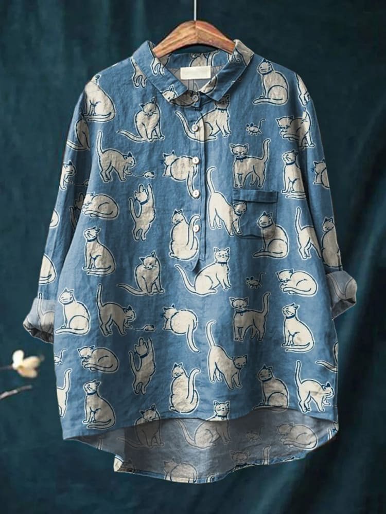 Marlowe | Women’s Minimal Cat Print Casual Shirt