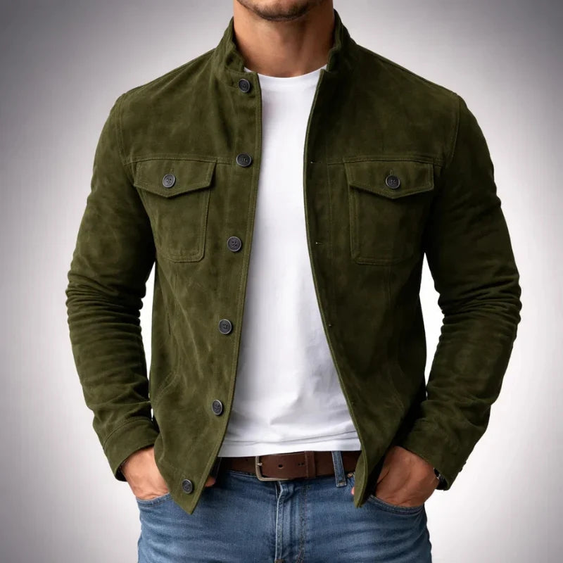 Jack - Classic Suede Buttoned Jacket Casual Formal Wear Leather Pockets