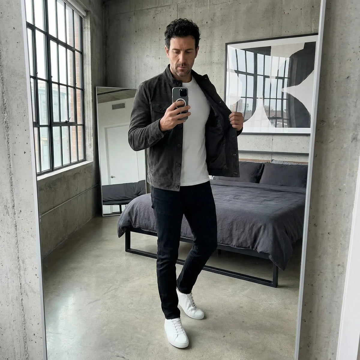Jack - Classic Suede Buttoned Jacket Casual Formal Wear Leather Pockets
