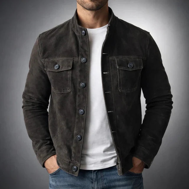 Jack - Classic Suede Buttoned Jacket Casual Formal Wear Leather Pockets
