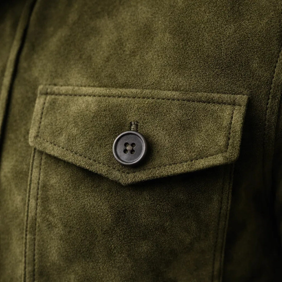 Jack - Classic Suede Buttoned Jacket Casual Formal Wear Leather Pockets