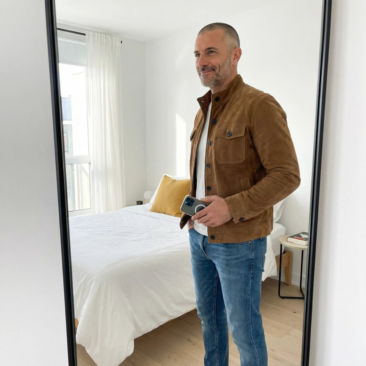 Jack - Classic Suede Buttoned Jacket Casual Formal Wear Leather Pockets