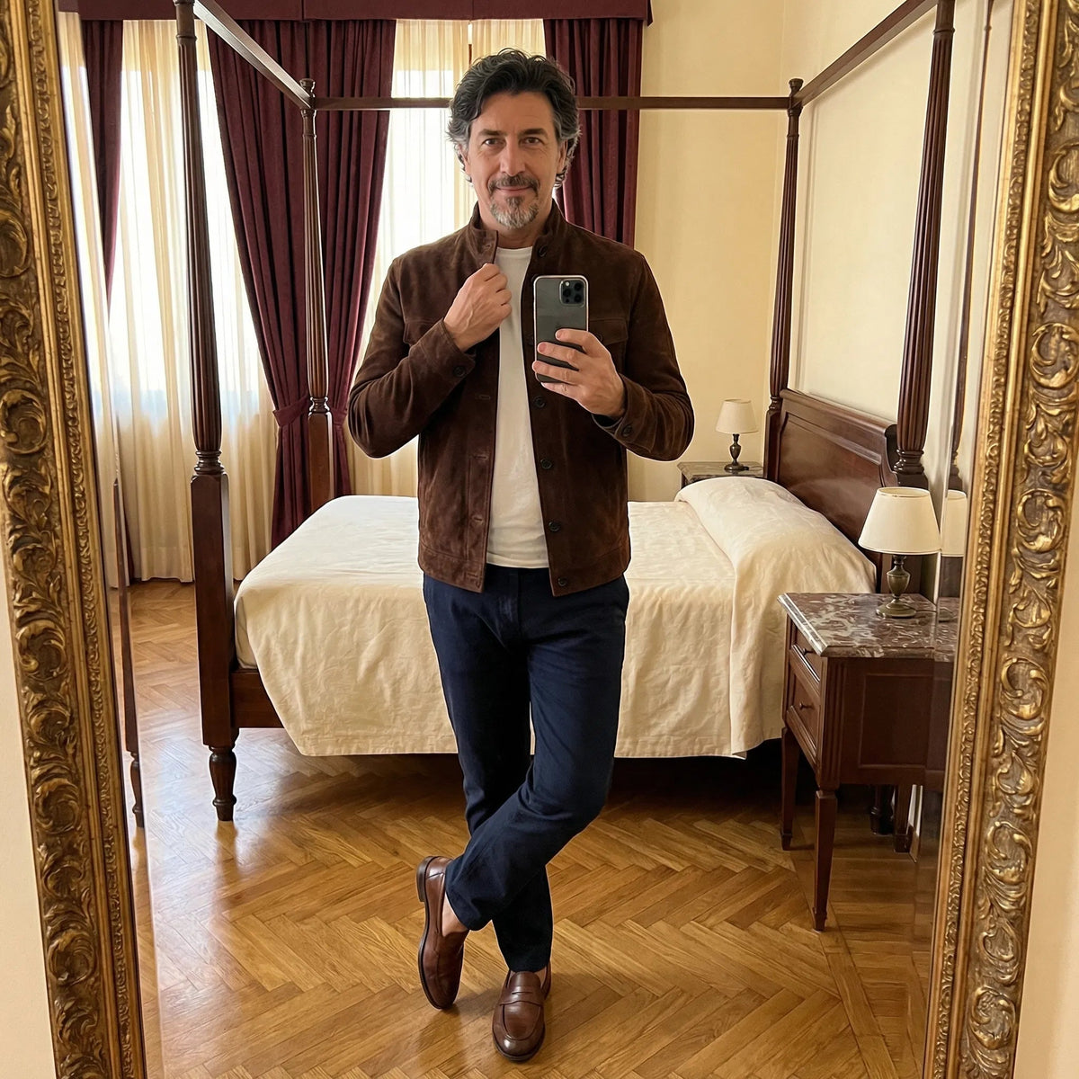 Jack - Classic Suede Buttoned Jacket Casual Formal Wear Leather Pockets