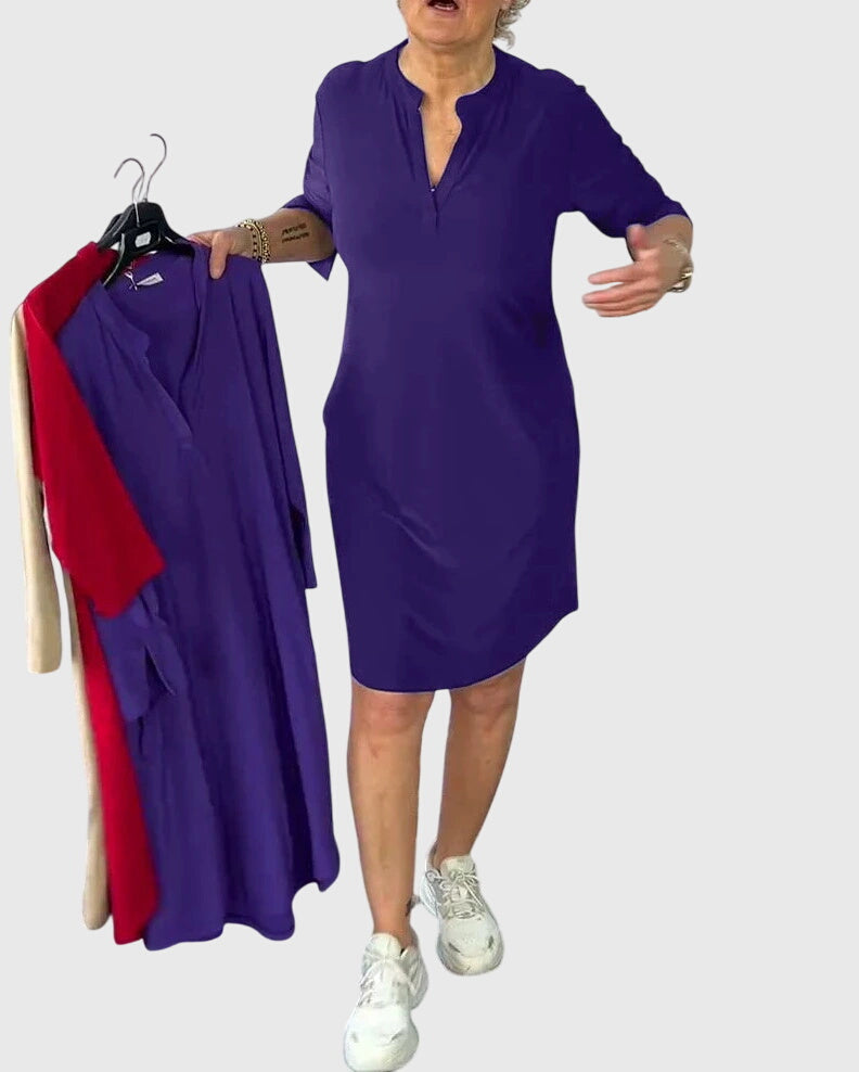 Annie | Solid V-Neck Dress