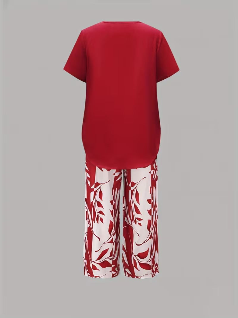 Avy™ | Casual Leaf Print Two-Piece Set