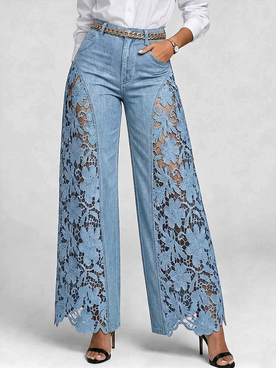 Michaela - Embroidered Wide-Leg Jeans