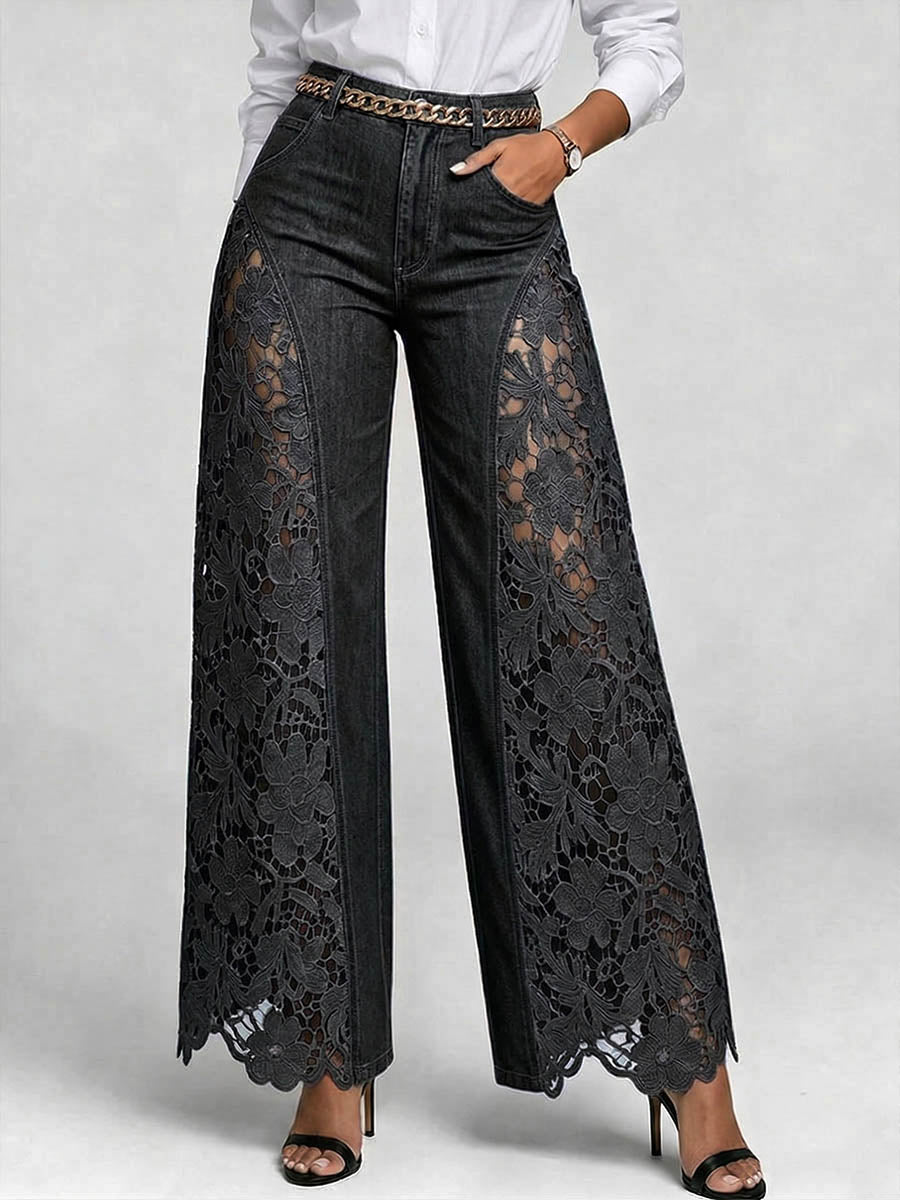 Michaela - Embroidered Wide-Leg Jeans