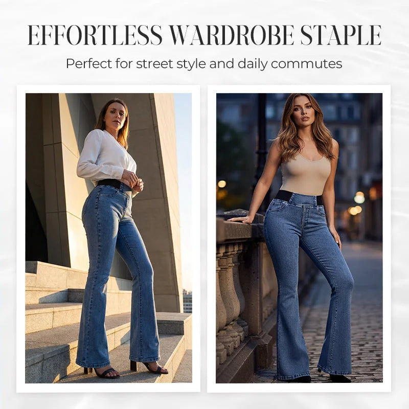Alexandra - High Waisted Flare Stretch Denim Pants