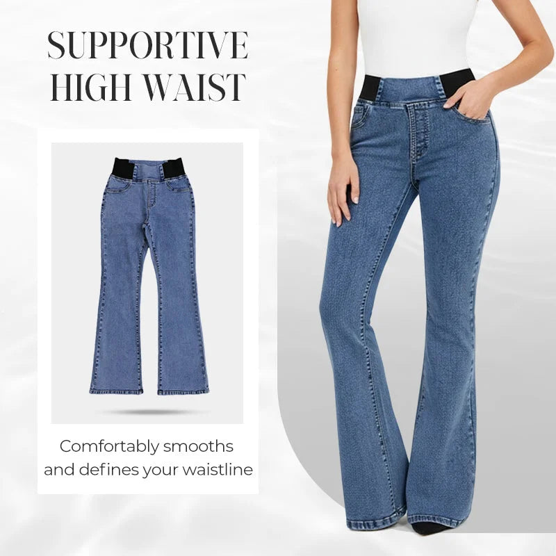 Alexandra - High Waisted Flare Stretch Denim Pants