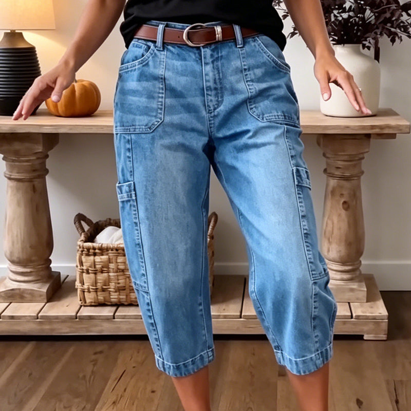 Keisha - Cropped Stretch Cargo Jeans