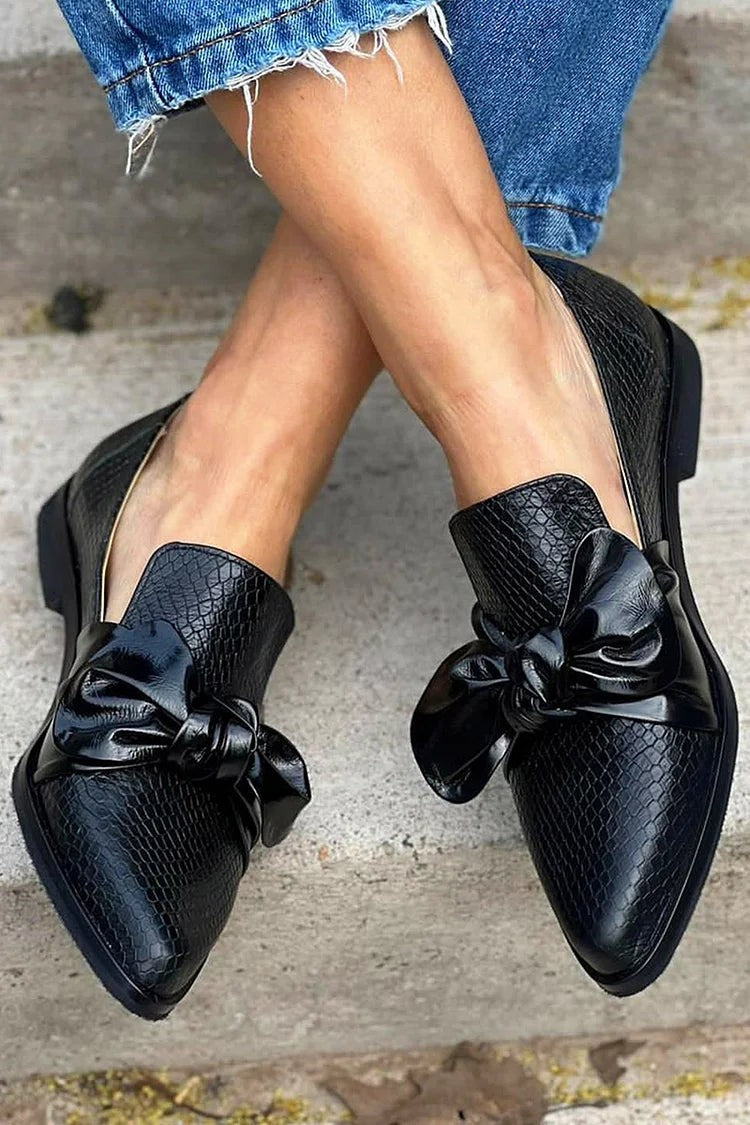 Odette | Women's Bow Textured Pointed-Toe Slip-On Loafers