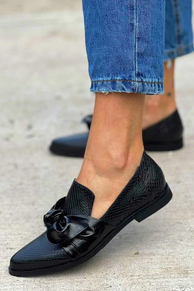 Odette | Women's Bow Textured Pointed-Toe Slip-On Loafers