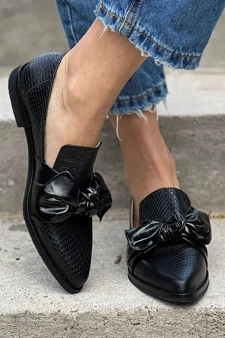Odette | Women's Bow Textured Pointed-Toe Slip-On Loafers