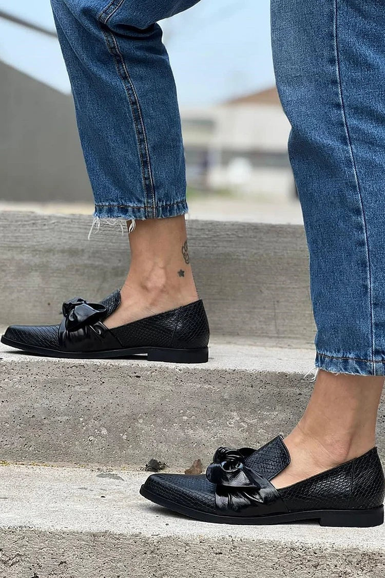 Odette | Women's Bow Textured Pointed-Toe Slip-On Loafers