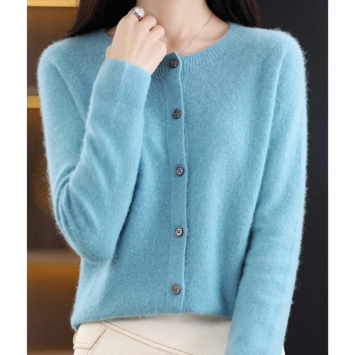 Rosalind | Women's Button-Front V-Neck Relaxed-Fit Ribbed-Trim Knit Cardigan