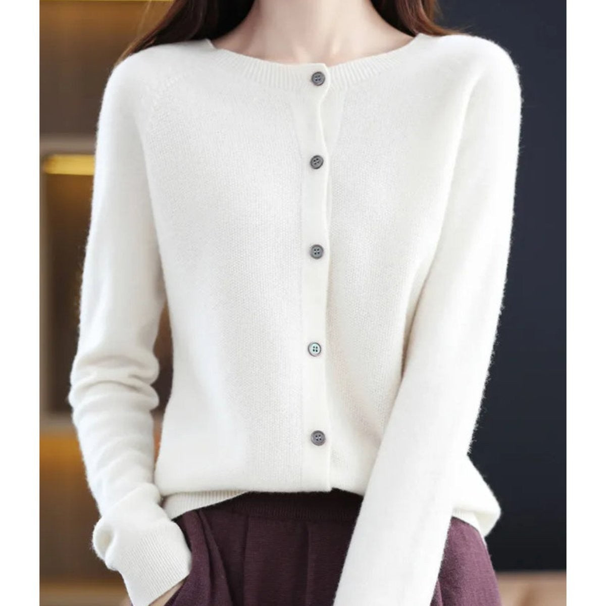 Rosalind | Women's Button-Front V-Neck Relaxed-Fit Ribbed-Trim Knit Cardigan