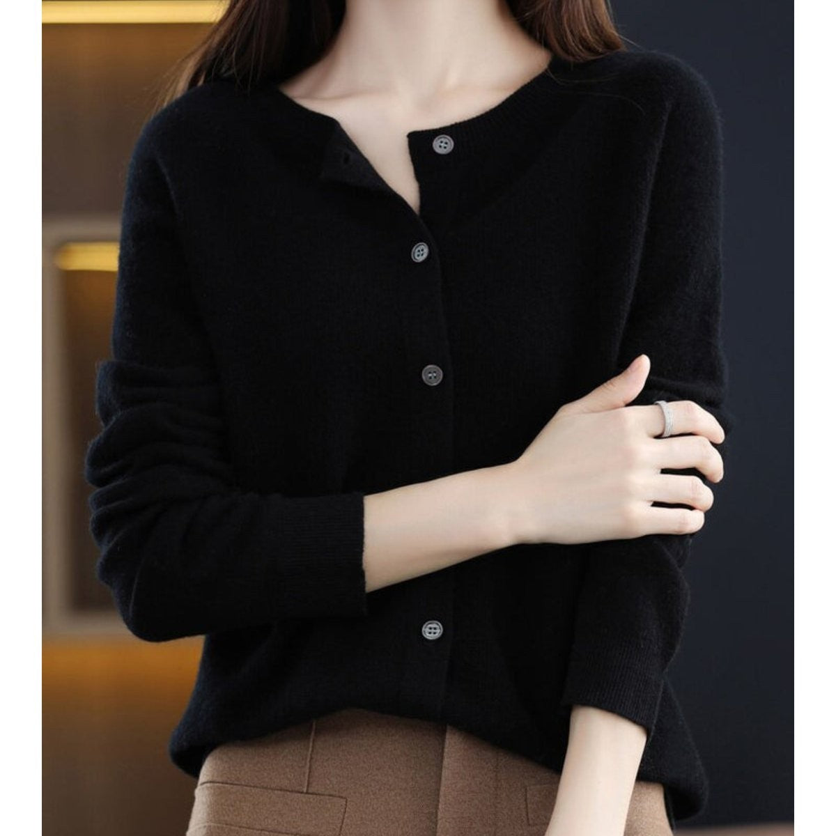 Rosalind | Women's Button-Front V-Neck Relaxed-Fit Ribbed-Trim Knit Cardigan