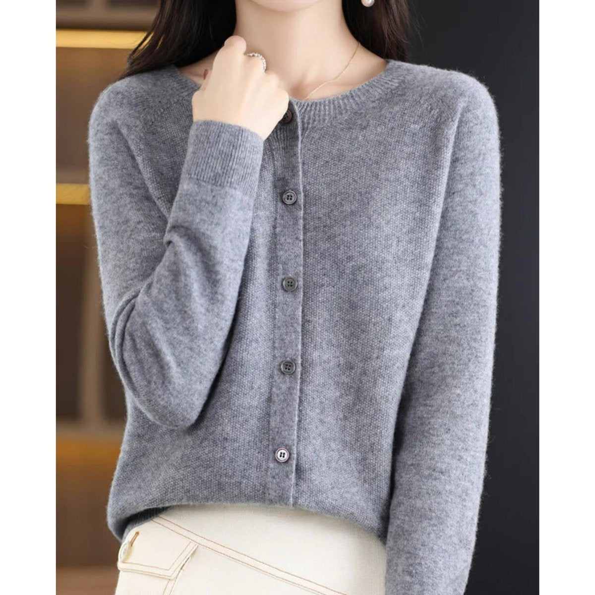 Rosalind | Women's Button-Front V-Neck Relaxed-Fit Ribbed-Trim Knit Cardigan