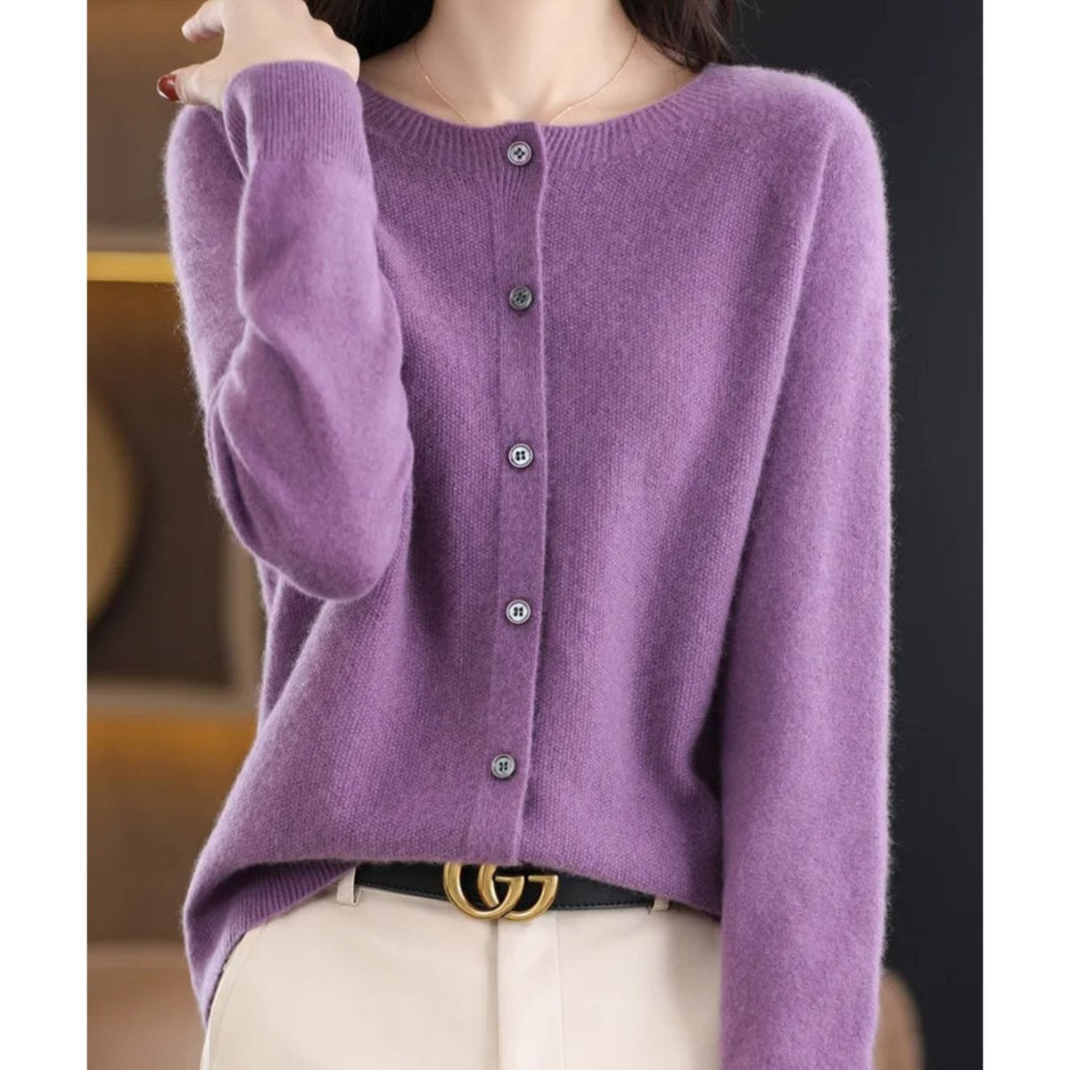 Rosalind | Women's Button-Front V-Neck Relaxed-Fit Ribbed-Trim Knit Cardigan