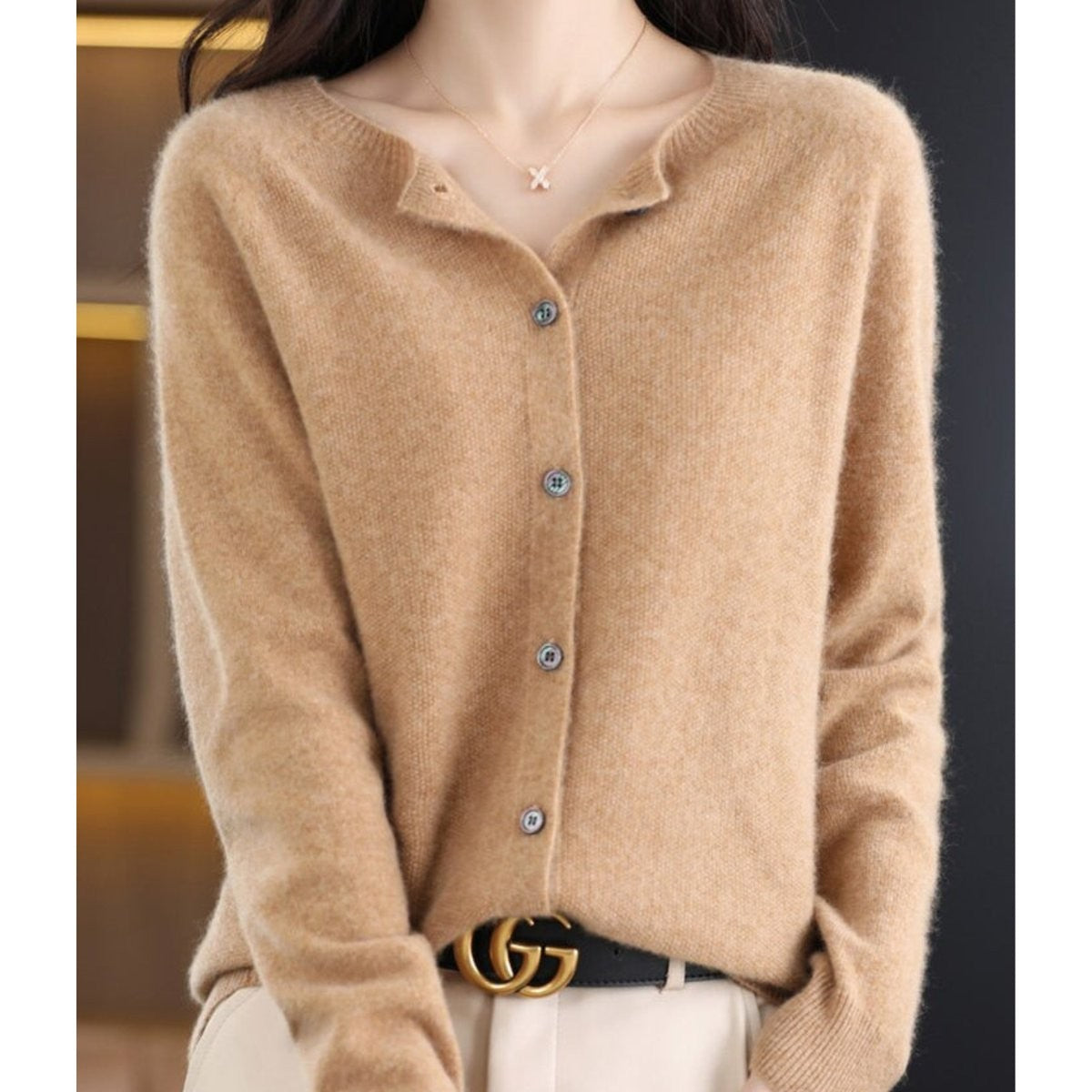 Rosalind | Women's Button-Front V-Neck Relaxed-Fit Ribbed-Trim Knit Cardigan