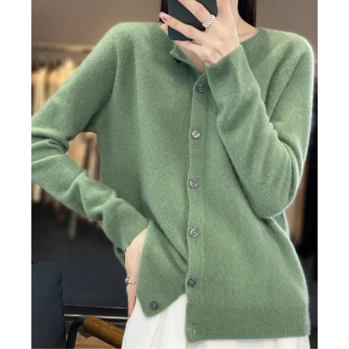 Rosalind | Women's Button-Front V-Neck Relaxed-Fit Ribbed-Trim Knit Cardigan