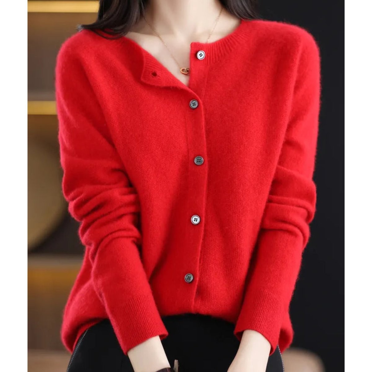 Rosalind | Women's Button-Front V-Neck Relaxed-Fit Ribbed-Trim Knit Cardigan