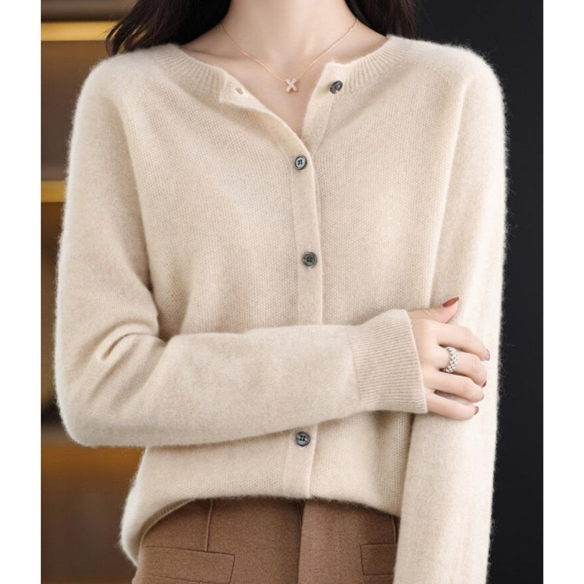 Rosalind | Women's Button-Front V-Neck Relaxed-Fit Ribbed-Trim Knit Cardigan