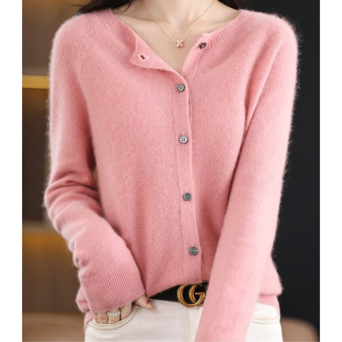 Rosalind | Women's Button-Front V-Neck Relaxed-Fit Ribbed-Trim Knit Cardigan