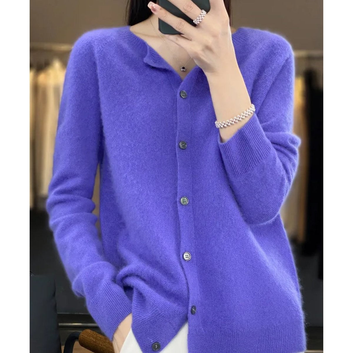 Rosalind | Women's Button-Front V-Neck Relaxed-Fit Ribbed-Trim Knit Cardigan