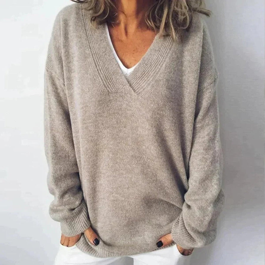 Vivienne | Women's Casual Soft V-Neck Oversized Knit Sweater