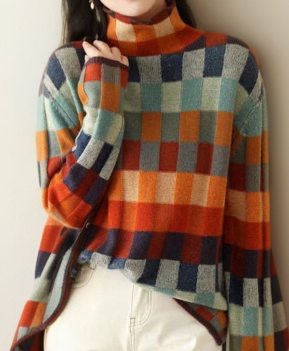 Amelia | Women's Checked Multicolor Turtleneck Sweater Jumper