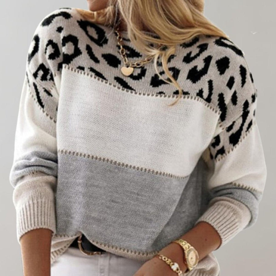 Wilhelmina | Women's Colour Block Leopard Print Knit Sweater
