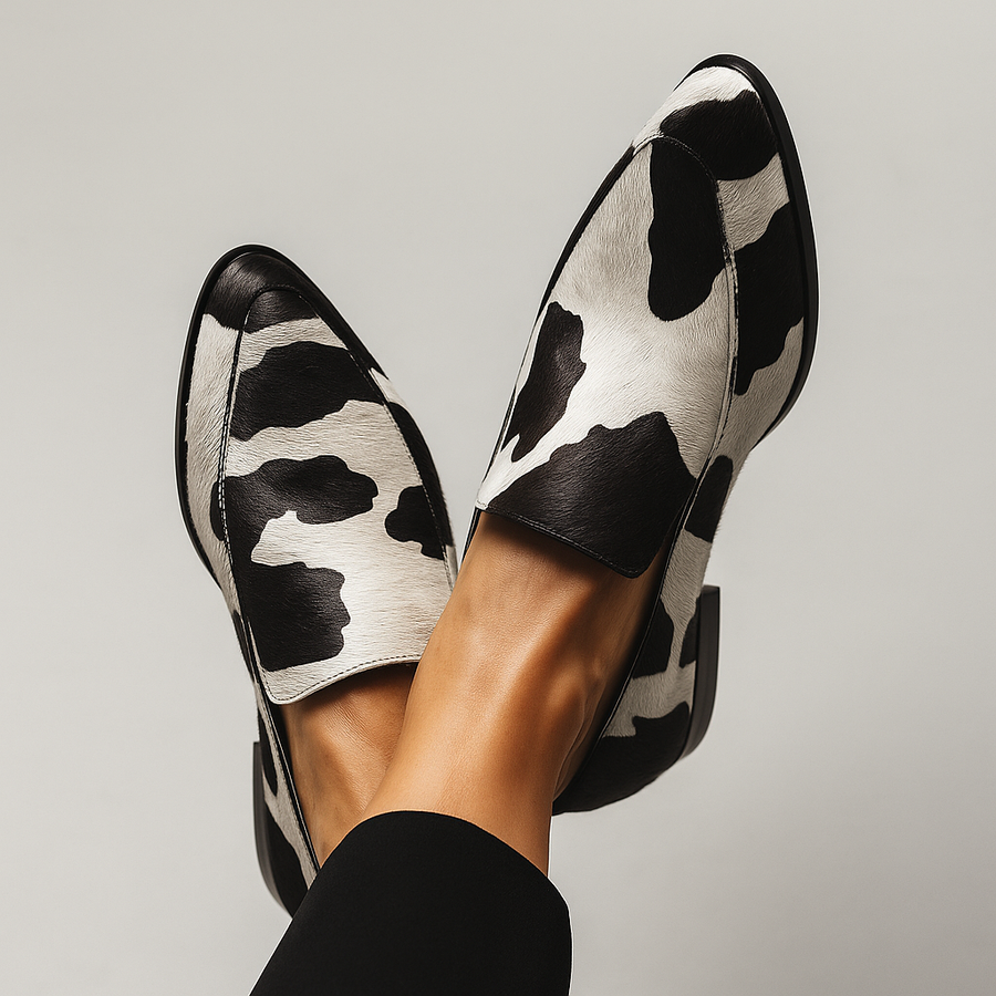 Sienna | Women's Cow-Print Almond-Toe Block-Heel Slip-On Loafers