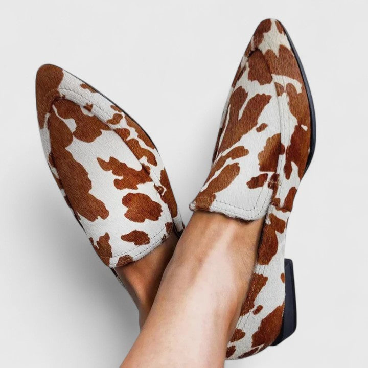 Sienna | Women's Cow-Print Pointed-Toe Block-Heel Loafers