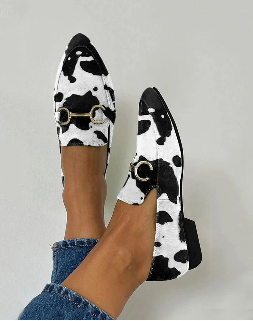 Marlowe | Women's Cow-Print Pointed-Toe Horsebit Backless Mule Loafers