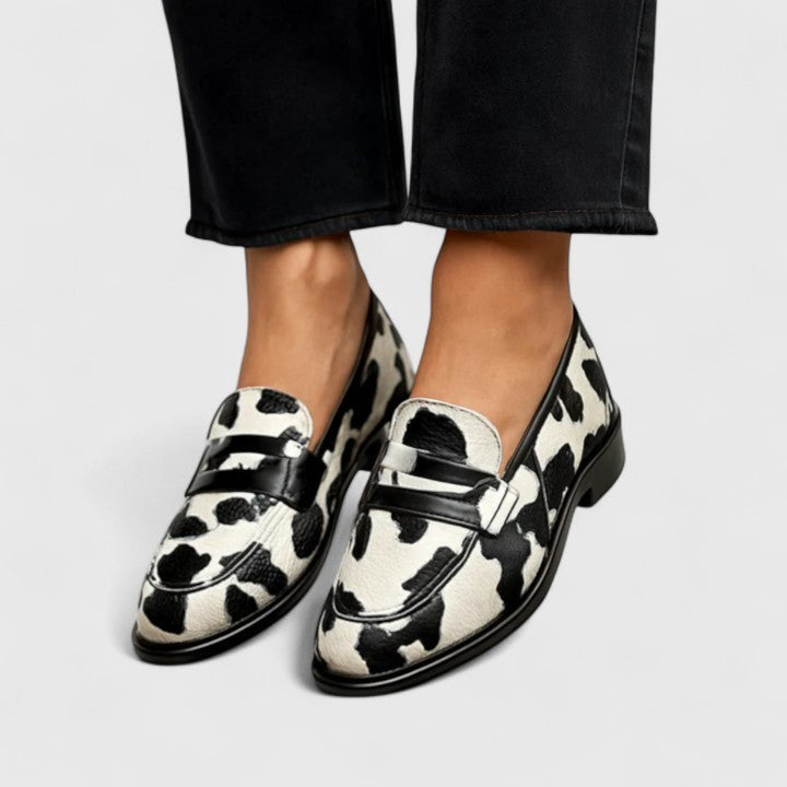 Dottie | Women's Cow-Print Round-Toe Penny-Strap Flat Loafers