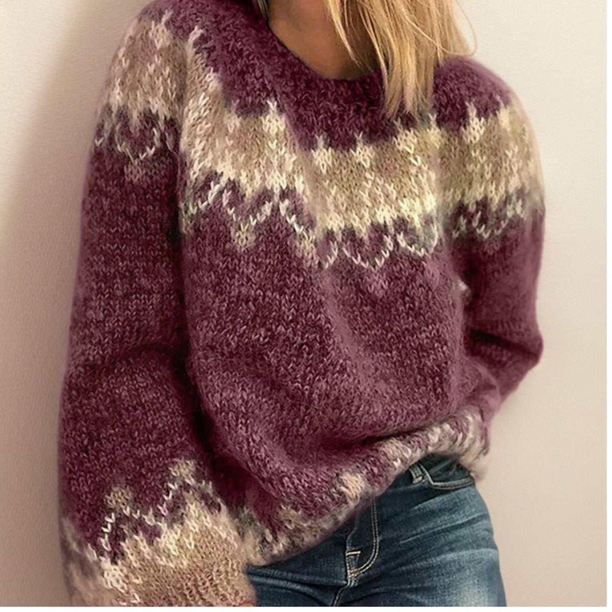 Freya | Women's Cozy Icelandic Fairisle Jacquard Knit Sweater