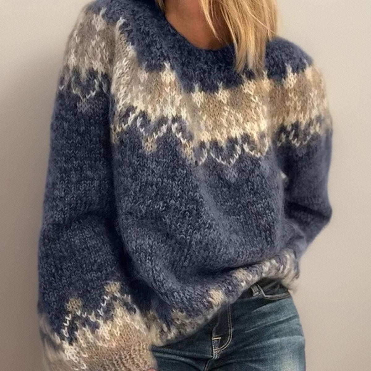 Freya | Women's Cozy Icelandic Fairisle Jacquard Knit Sweater