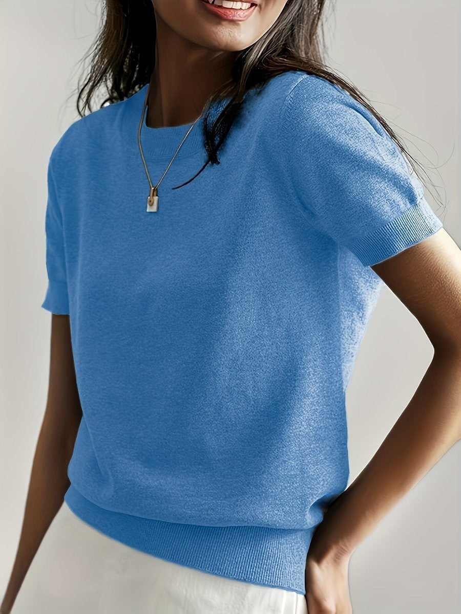 Josephine | Women's Crew Neck Short-Sleeve Relaxed-Fit Knit Sweater Top