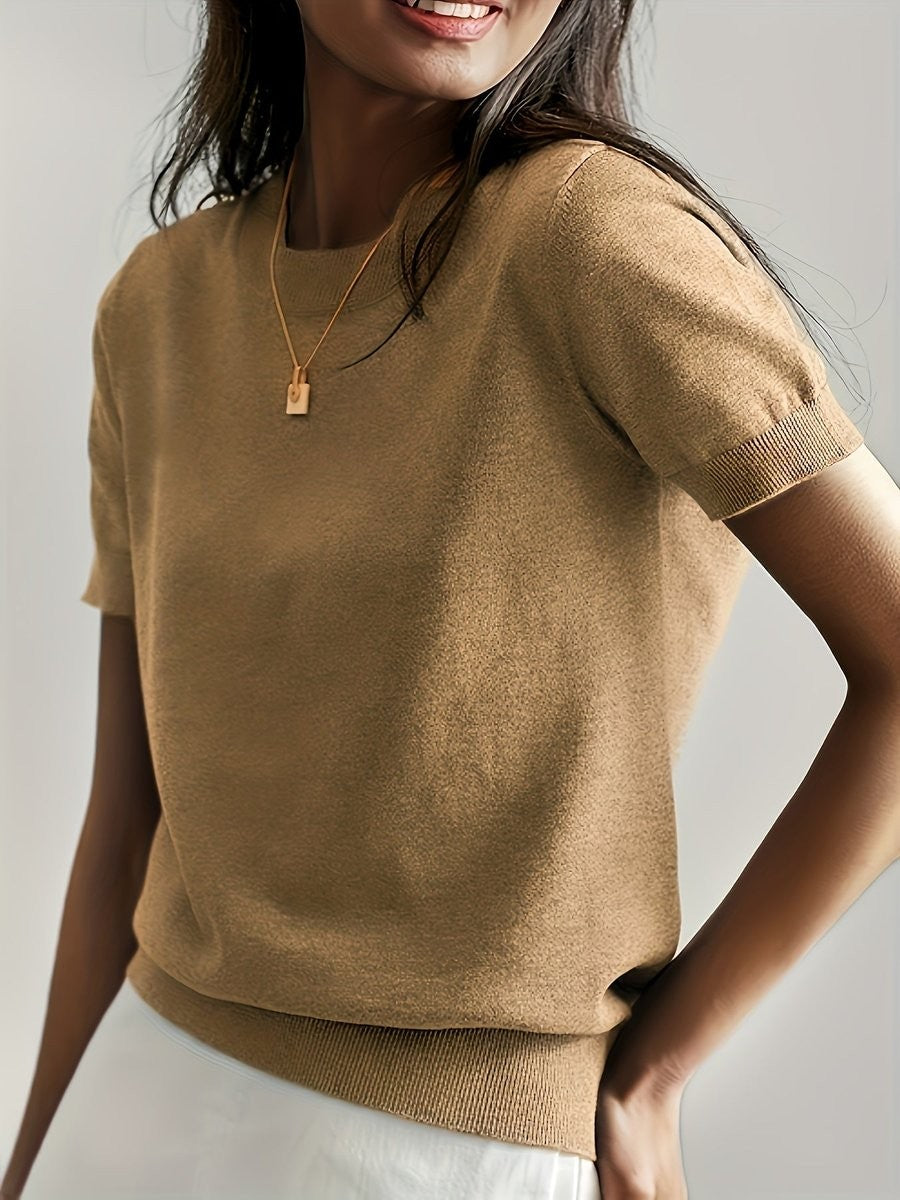 Josephine | Women's Crew Neck Short-Sleeve Relaxed-Fit Knit Sweater Top