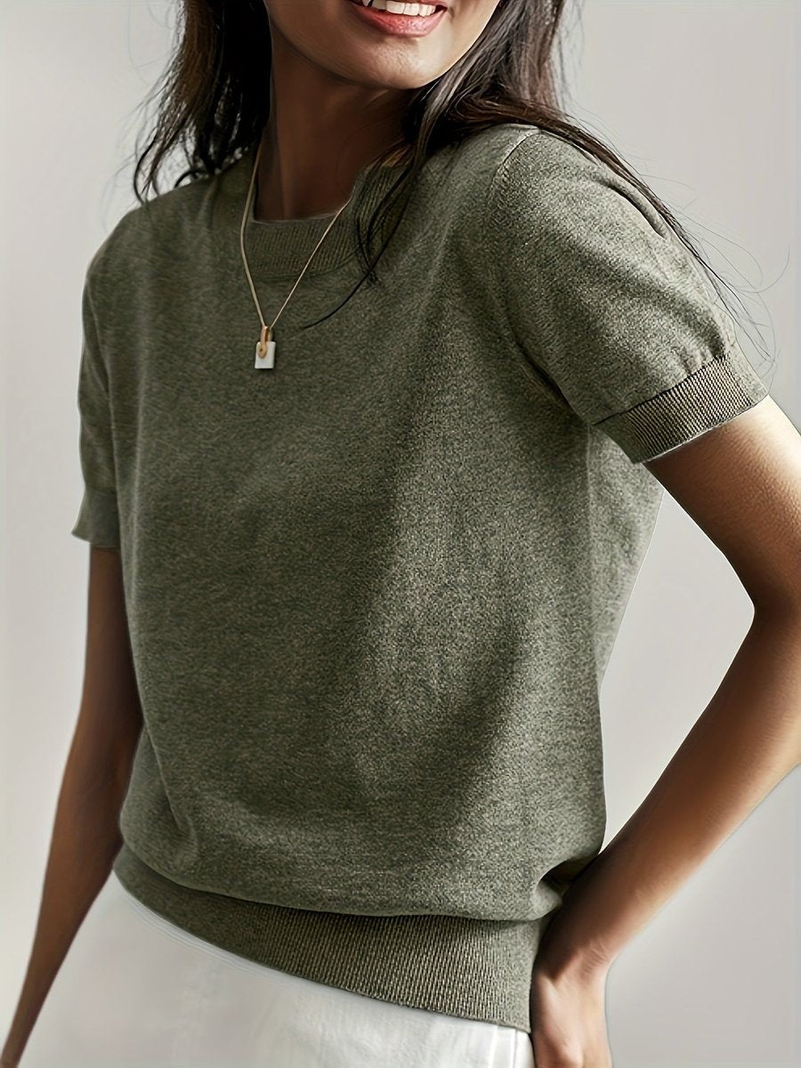 Josephine | Women's Crew Neck Short-Sleeve Relaxed-Fit Knit Sweater Top