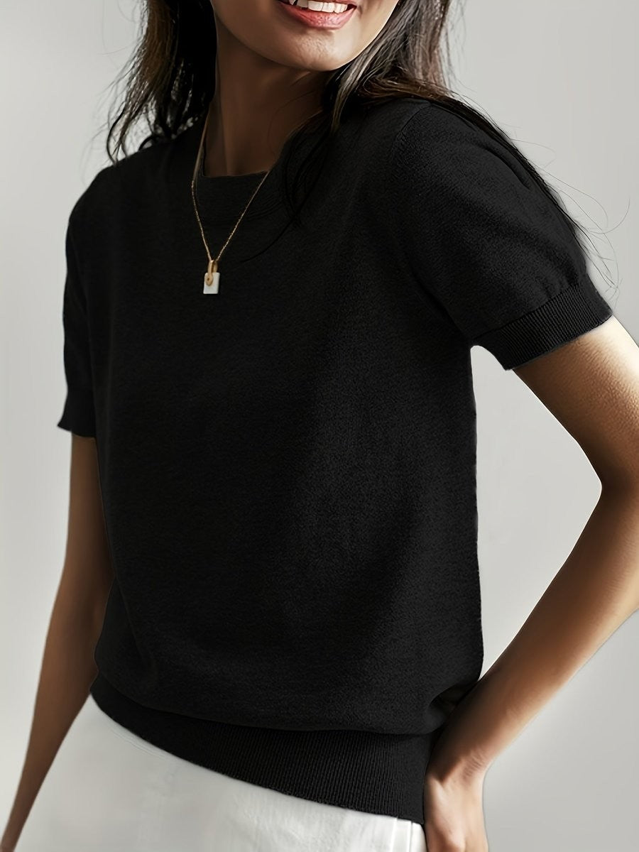 Josephine | Women's Crew Neck Short-Sleeve Relaxed-Fit Knit Sweater Top