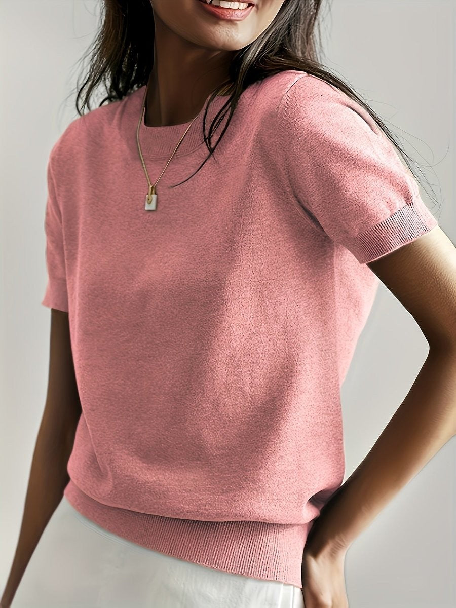 Josephine | Women's Crew Neck Short-Sleeve Relaxed-Fit Knit Sweater Top