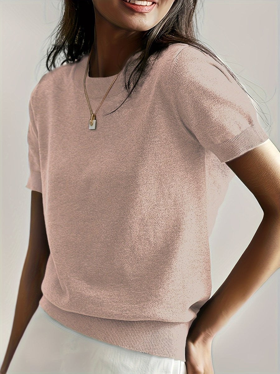 Josephine | Women's Crew Neck Short-Sleeve Relaxed-Fit Knit Sweater Top