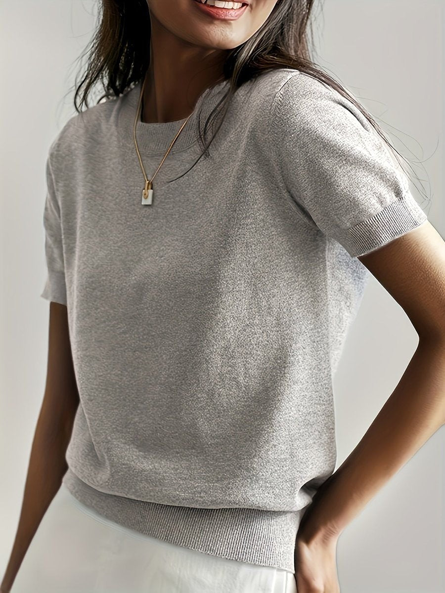 Josephine | Women's Crew Neck Short-Sleeve Relaxed-Fit Knit Sweater Top